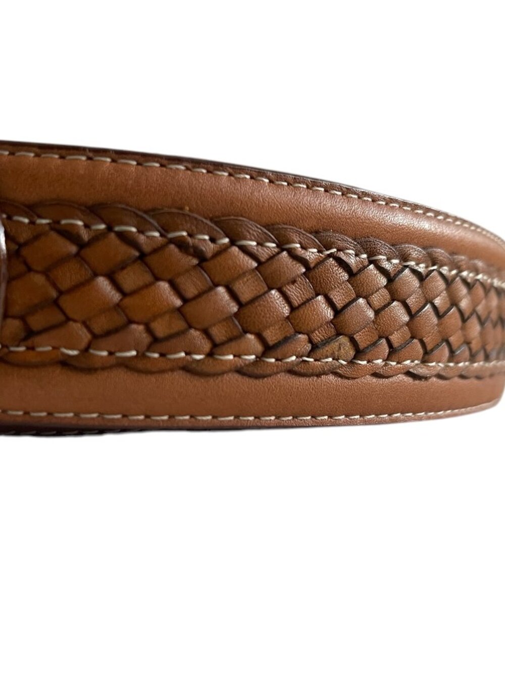 Tommy Bahama Brass Buckle Basketweave Textured Genuine Grain Leather Belt Men 40 - Picture 5 of 11
